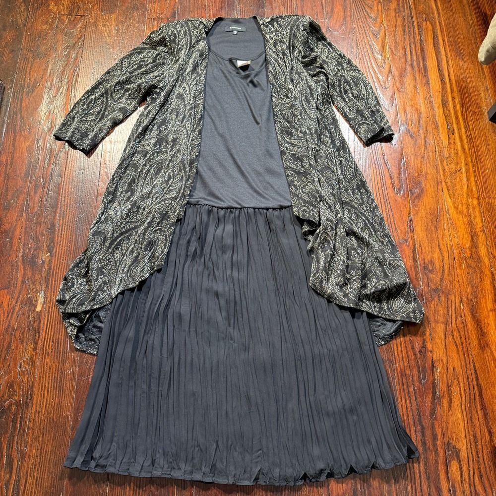 R&M Richards Dress Set Womens 14 Black Silver Metallic Paisley Gothic Whimsygoth